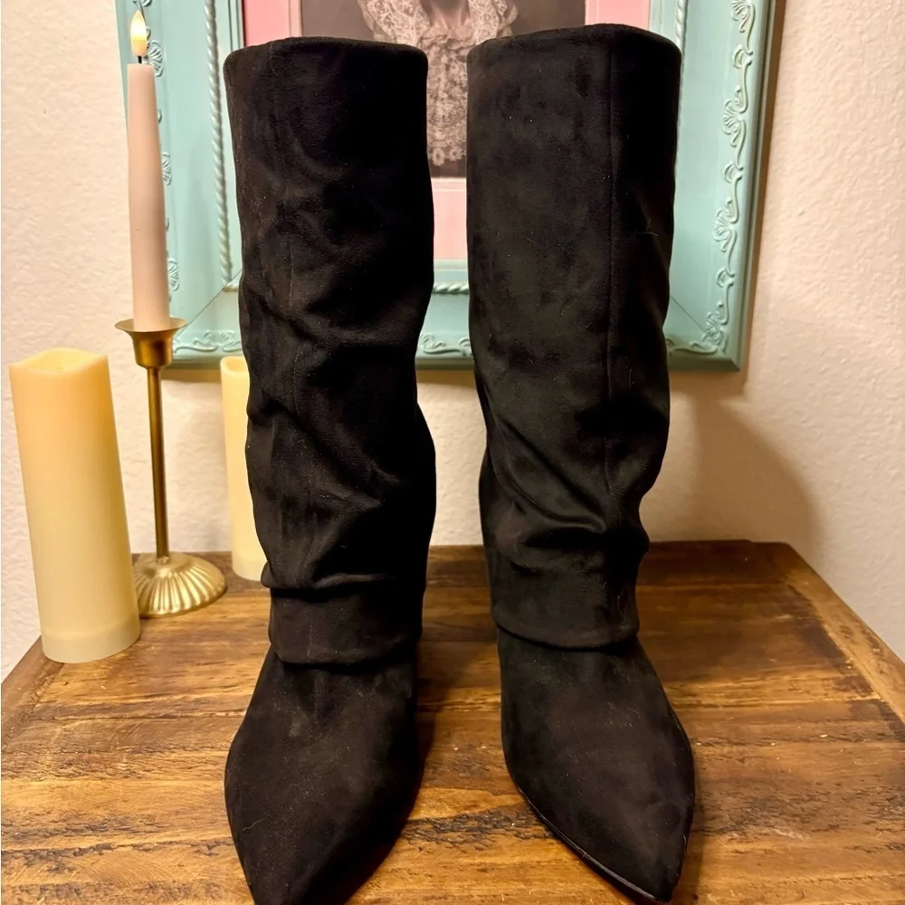Nine West Black Over the Knee Slouchy Boots with Suede Finish